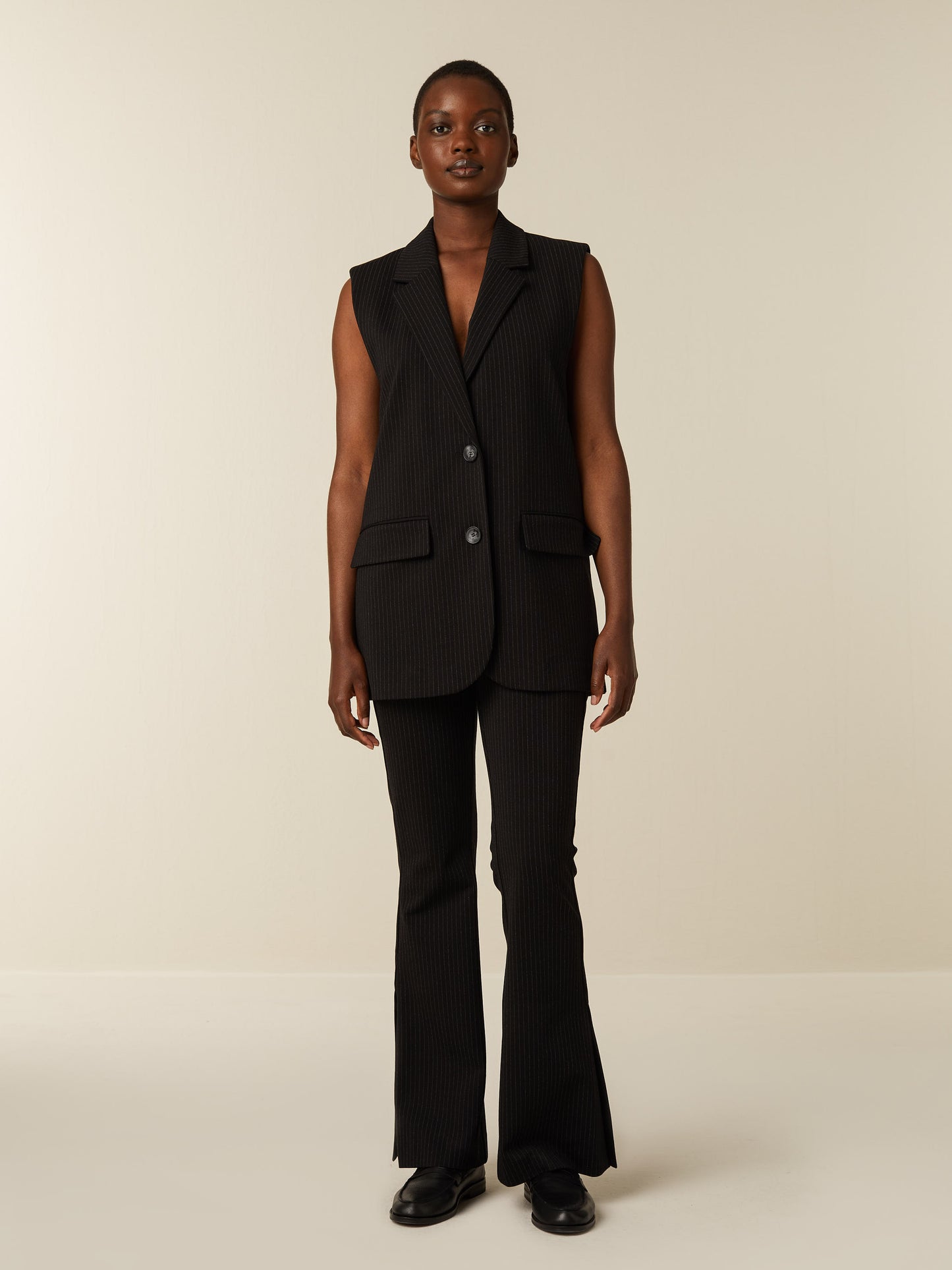 ANNE blazer gilet - PINSTRIPED Black