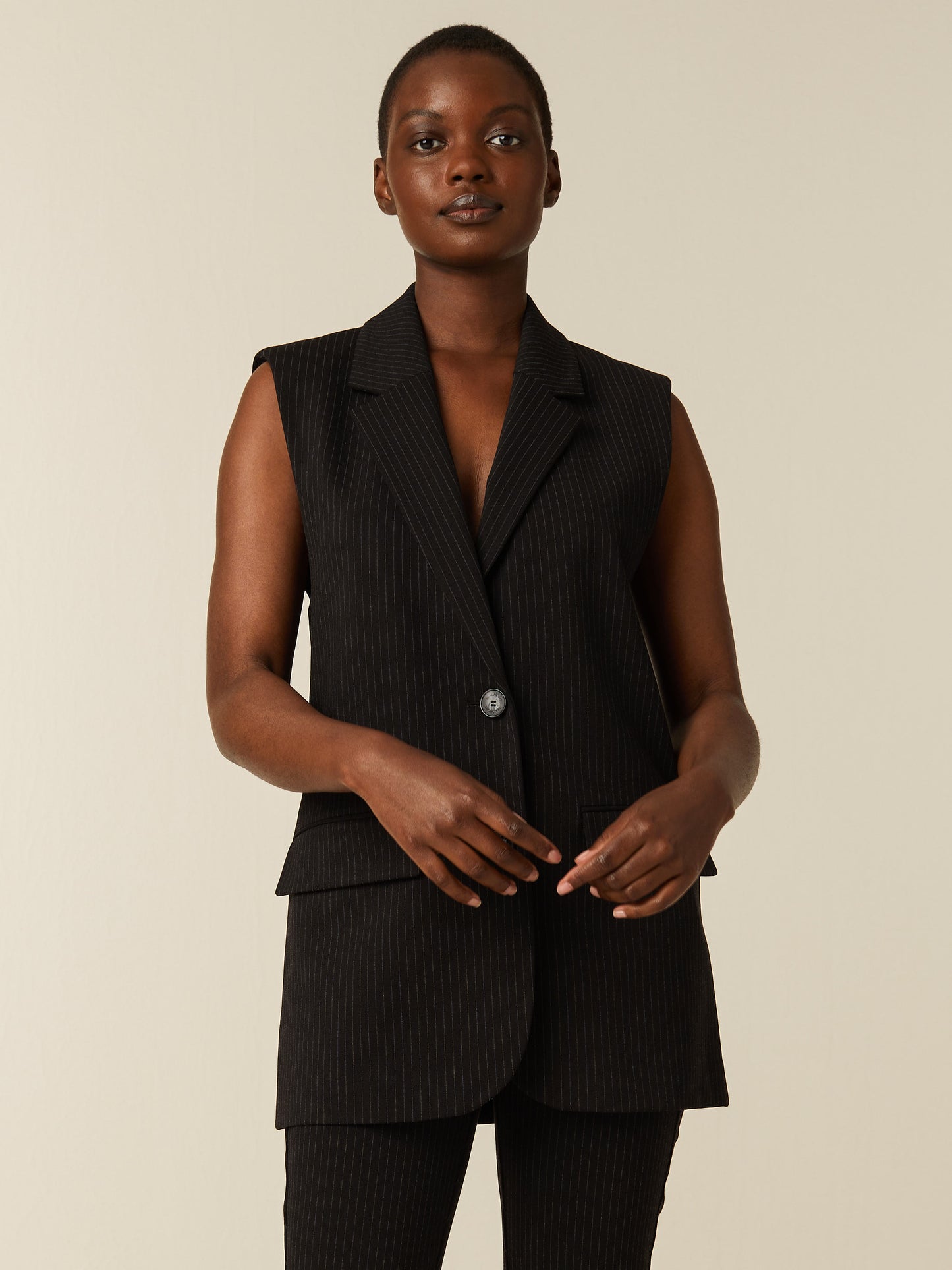 ANNE blazer gilet - PINSTRIPED Black